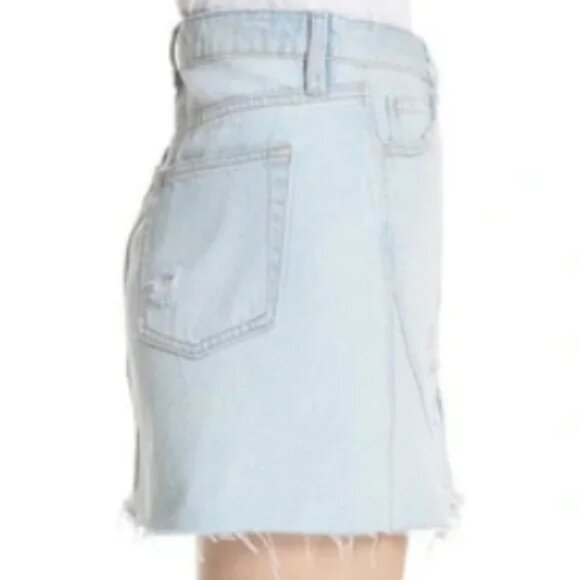 We The Free People Distressed Light Denim A-Line Mini Skirt POCKETS M 10 - Picture 10 of 10